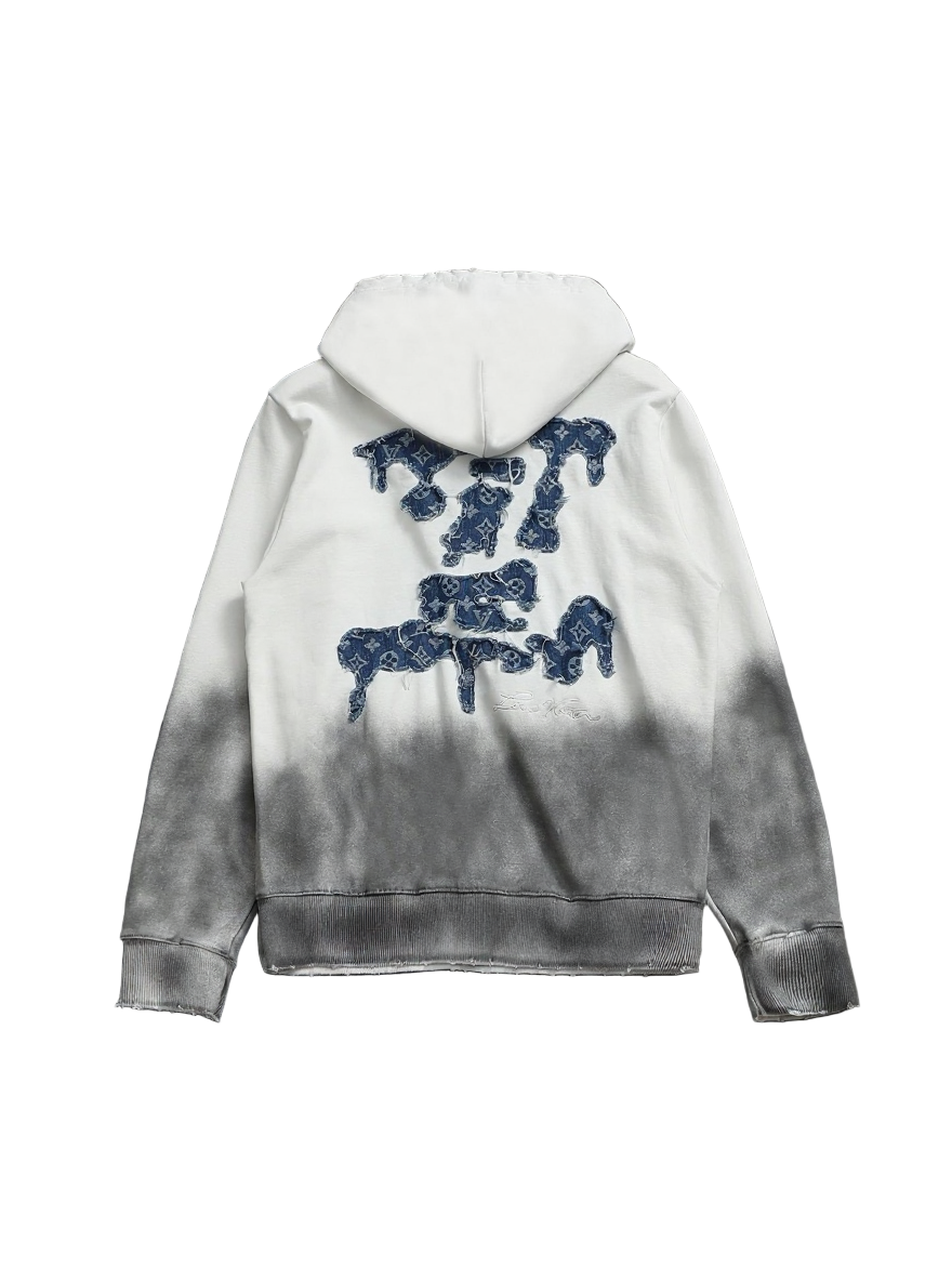 White Gradient Hoodie with Blue LV Patch