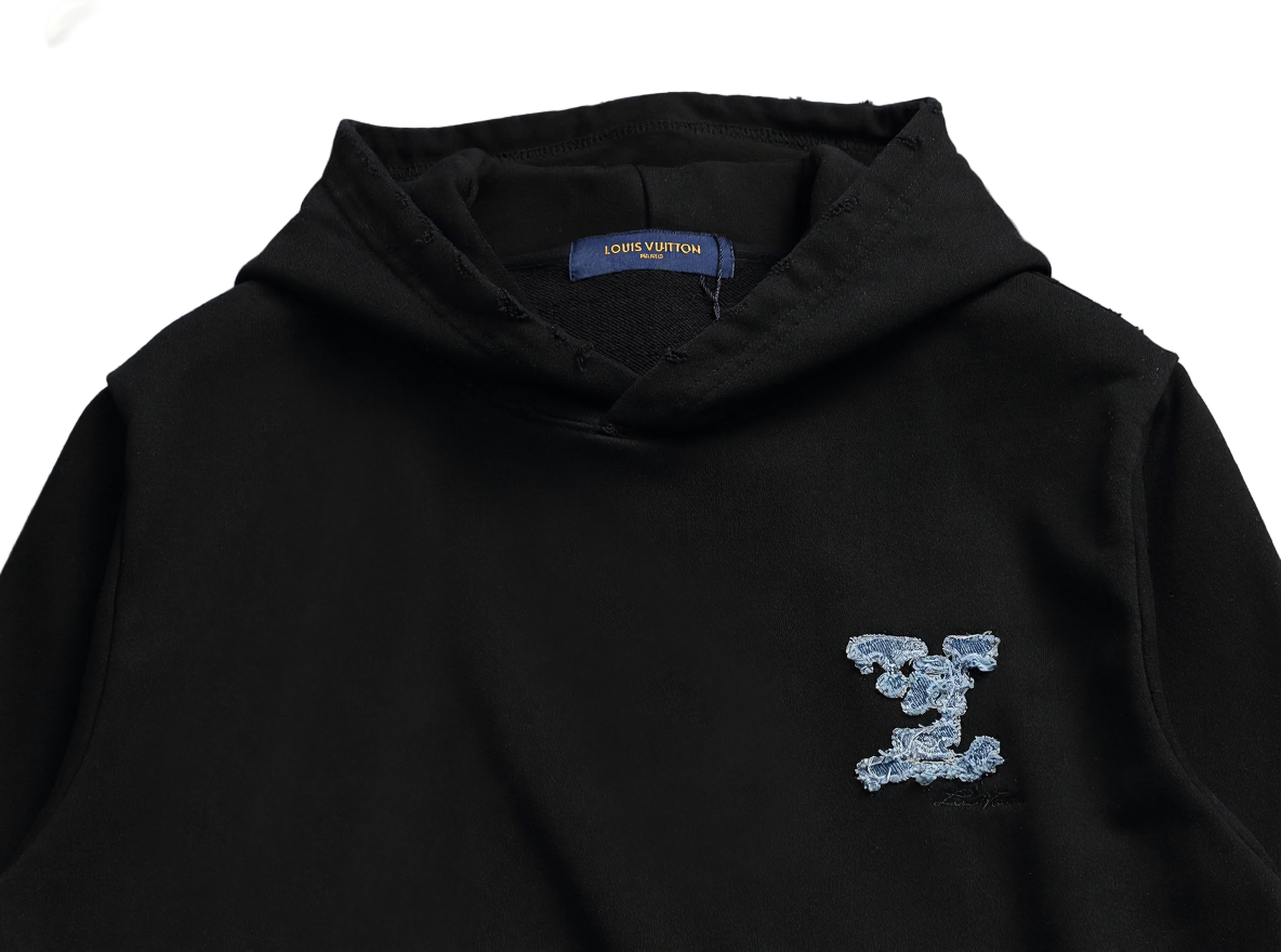 Black Gradient Hoodie with Blue LV Patch