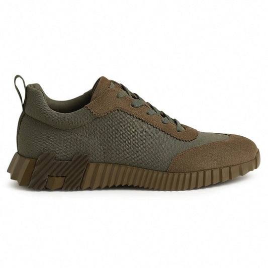 Bouncing Sneaker in Khaki Green Calfskin and Suede