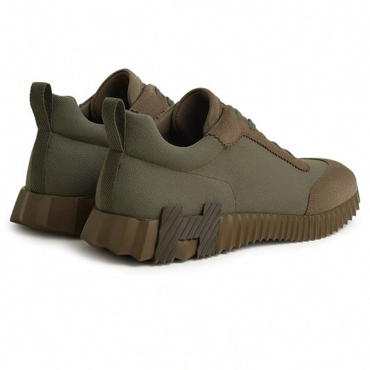 Bouncing Sneaker in Khaki Green Calfskin and Suede