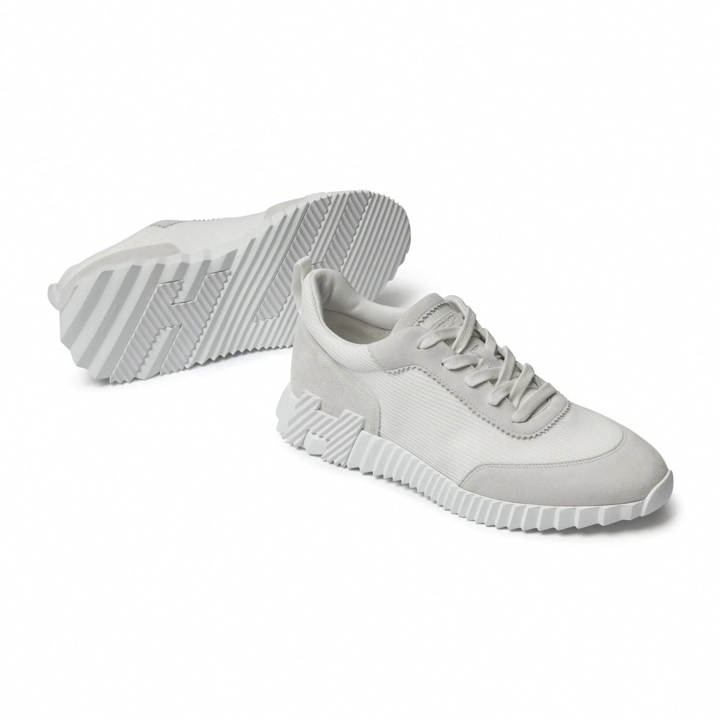 Bouncing Sneaker in White Suede and Technical Knit