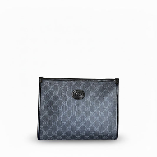GG Supreme Grey Pouch with Leather Trim