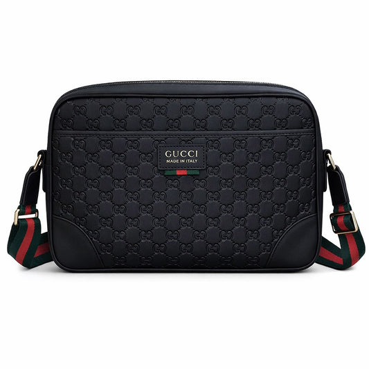 GG Embossed Leather Camera Crossbody Bag with Web Strap – Black