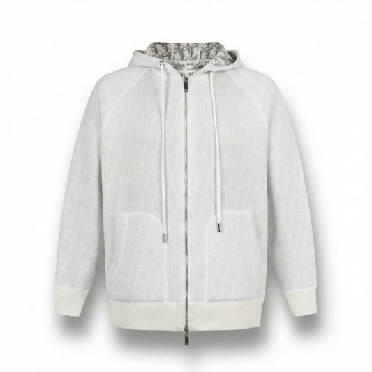 Signature Zip-Up Hoodie in Ivory with Dior Oblique Lining