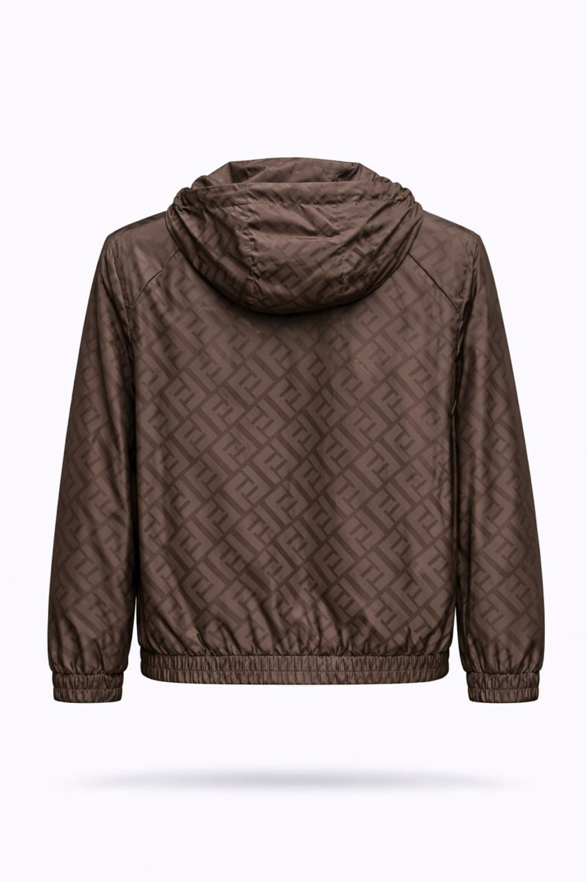 FF Monogram Hooded Windbreaker Jacket – Brown with Yellow Lining