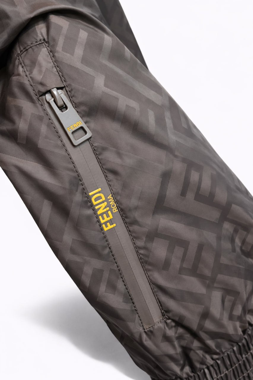 FF Monogram Hooded Windbreaker Jacket – Brown with Yellow Lining