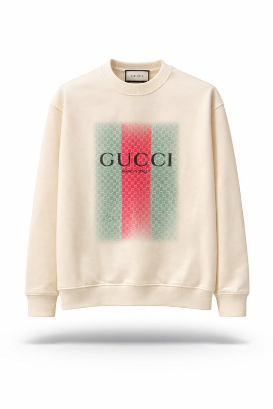 GG Web Stripe Logo Crewneck Sweatshirt – Cream