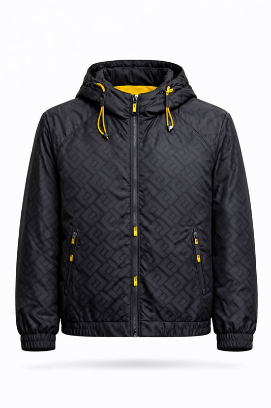 FF Monogram Hooded Windbreaker Jacket – Black & Yellow
