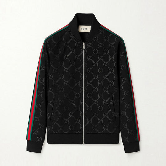 Black GG Monogram Track Jacket with Signature Web Stripes