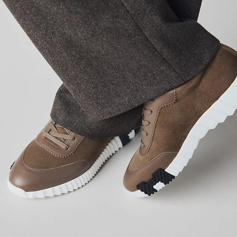 Bouncing Sneaker in Taupe Calfskin and Suede