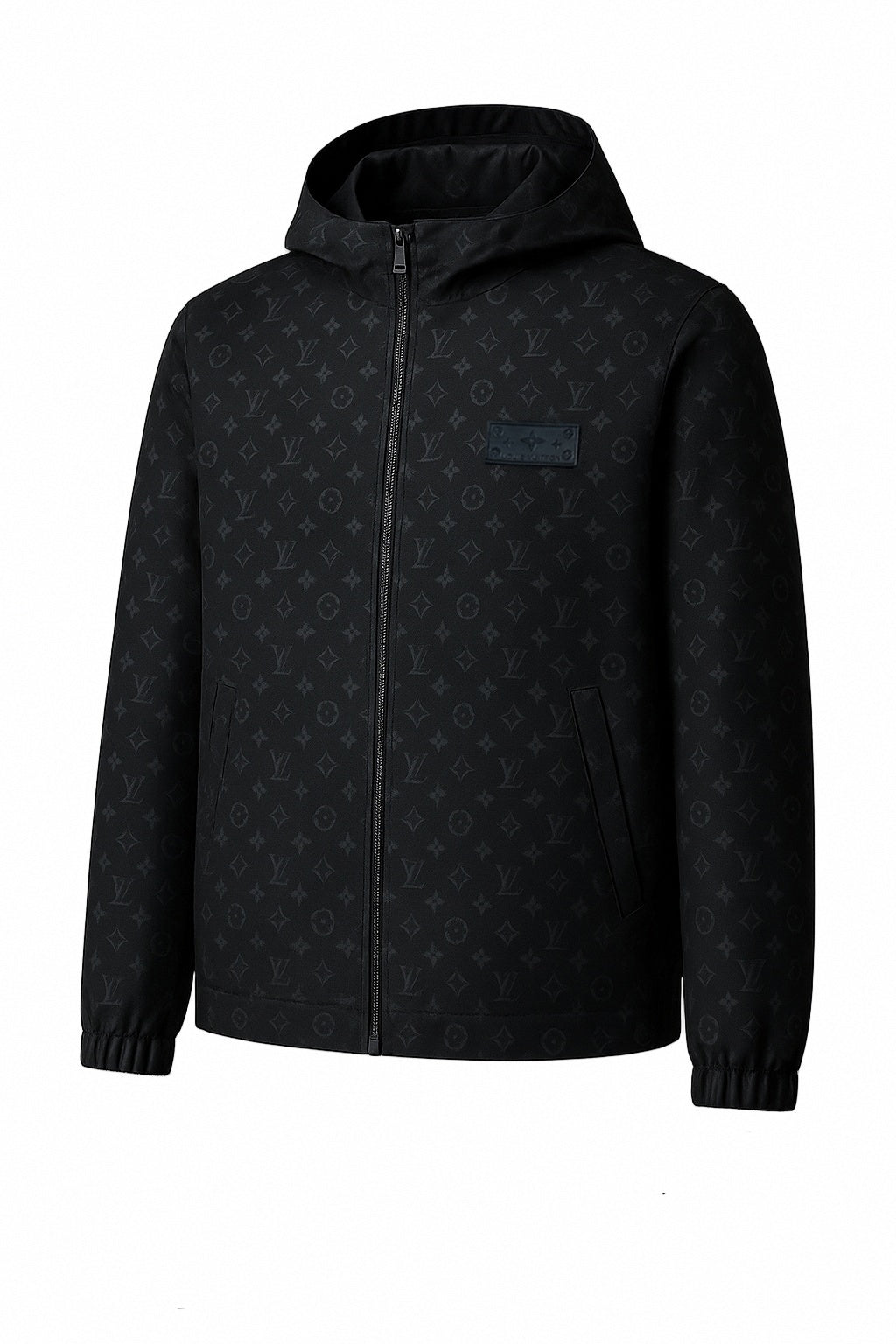 Black Monogram Hooded Windbreaker Jacket